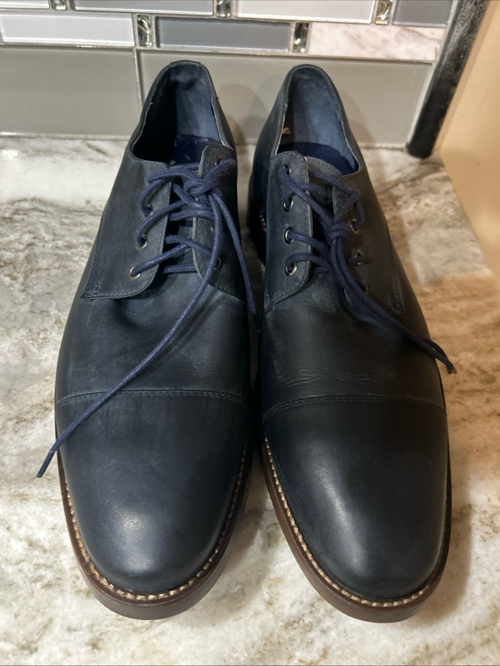 Wallin & bros. Navy Blue Leather Dress Shoes Made In Brazil Lace Up Size 10.5